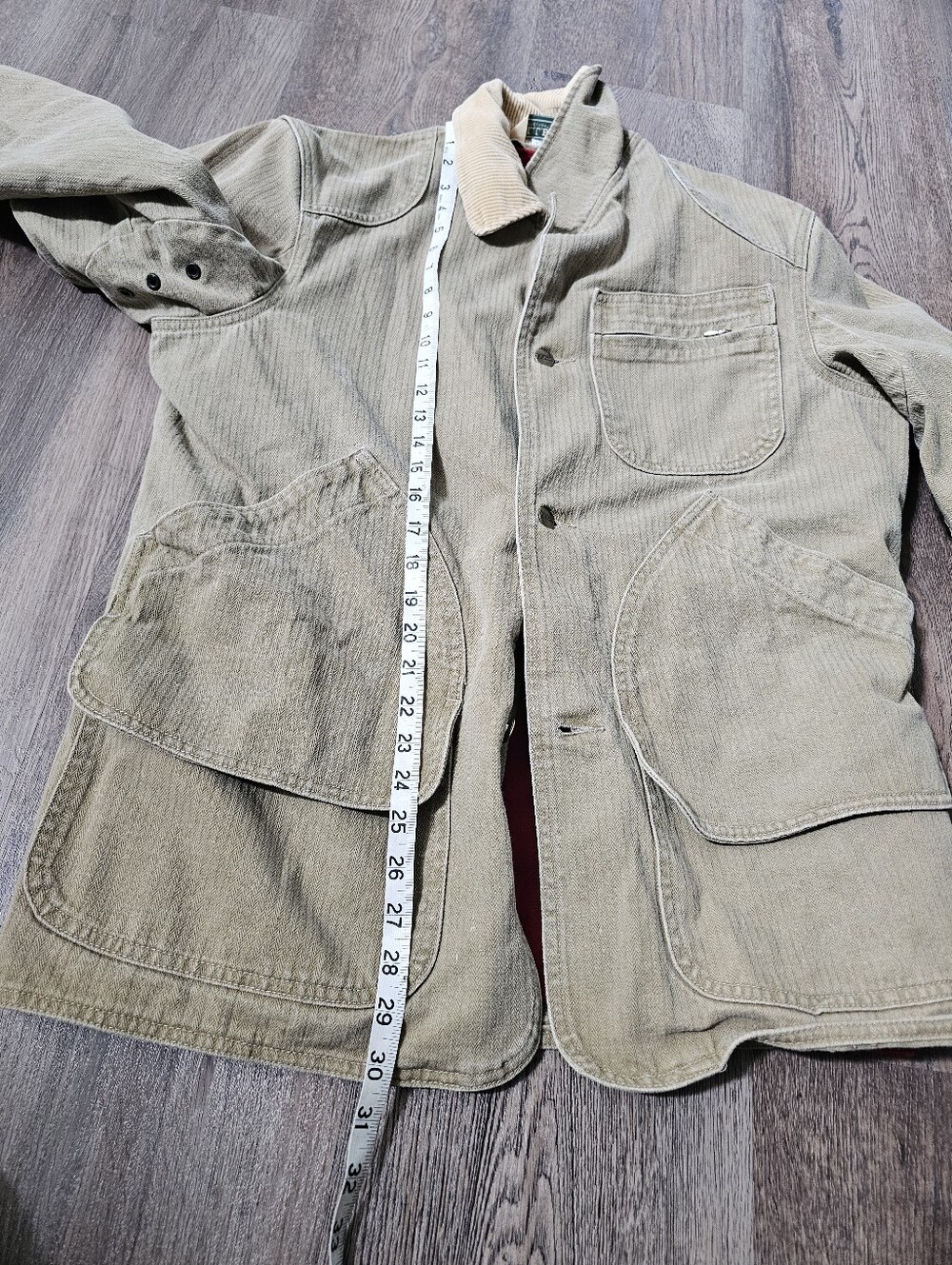Vintage L.L. Bean Herringbone Field Chore Barn Coat Jacket Men's Olive Tan M - Picture 7 of 8